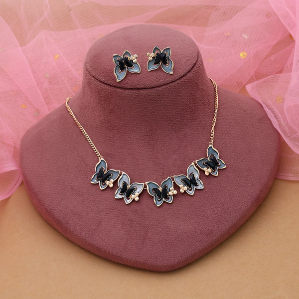 Black Color Butterfly Design Anti Tarnish Necklace Set Statement Style