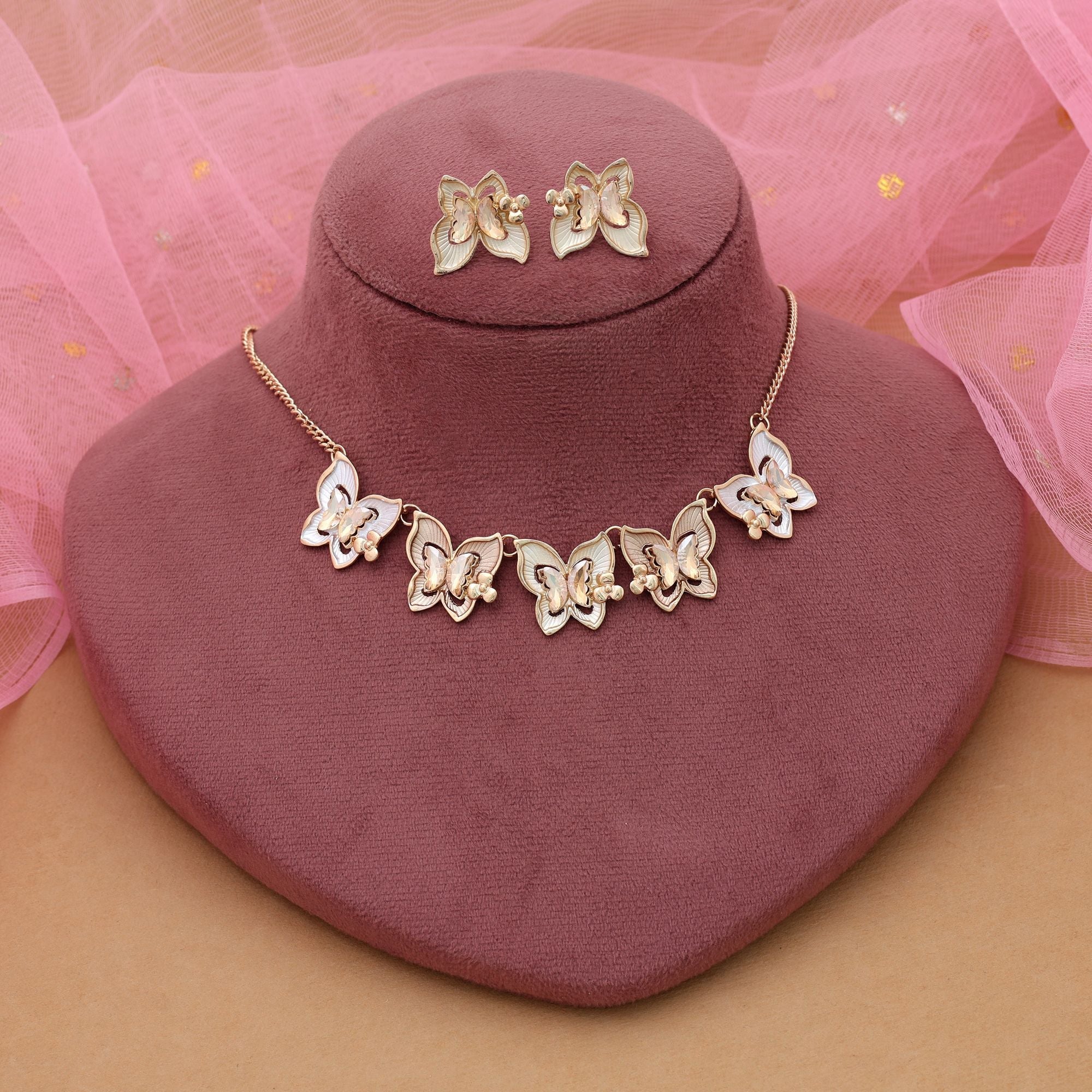 Gold Color Butterfly Design Anti Tarnish Necklace Set Elegant Shine
