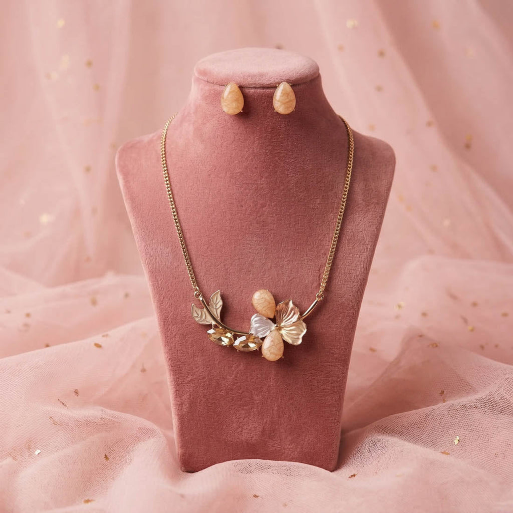 Gold Color Flower Design Anti Tarnish Necklace Set Luxury Floral