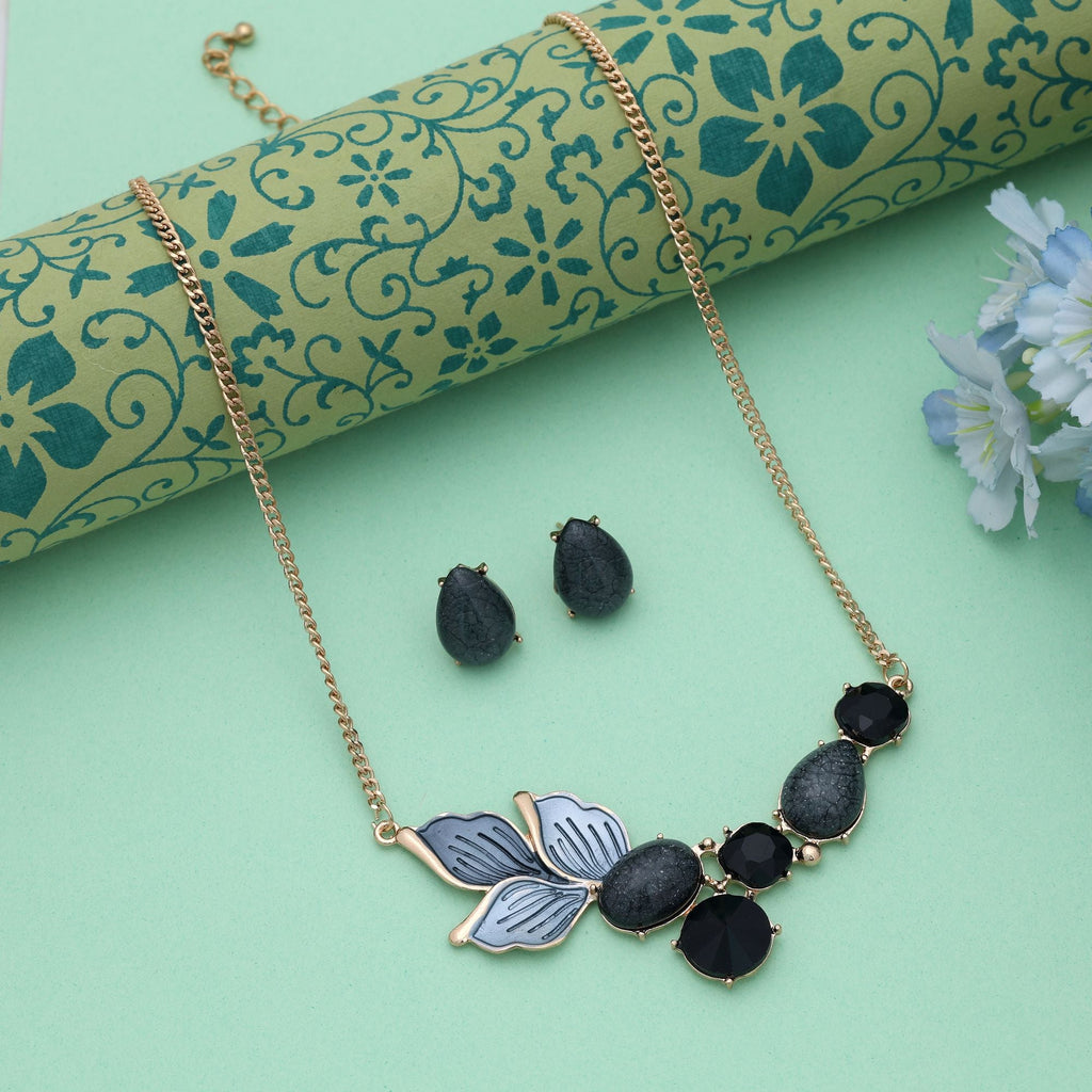Black Color Anti Tarnish Necklace Set Minimal Modern Style