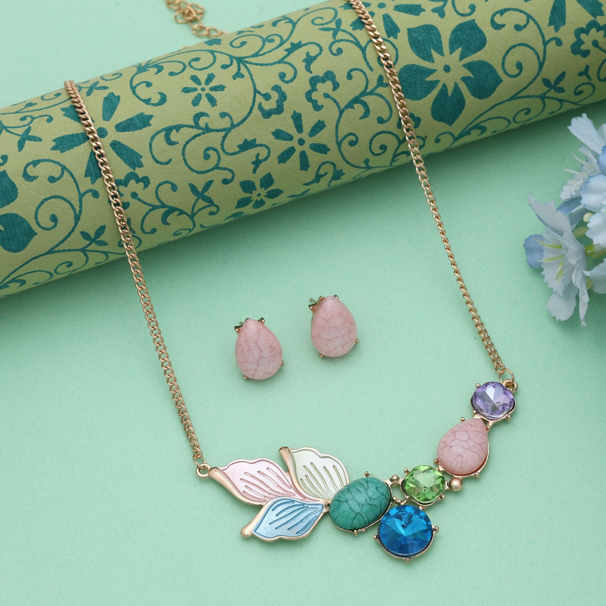 Multi Color Anti Tarnish Necklace Set Festive Ethnic Style
