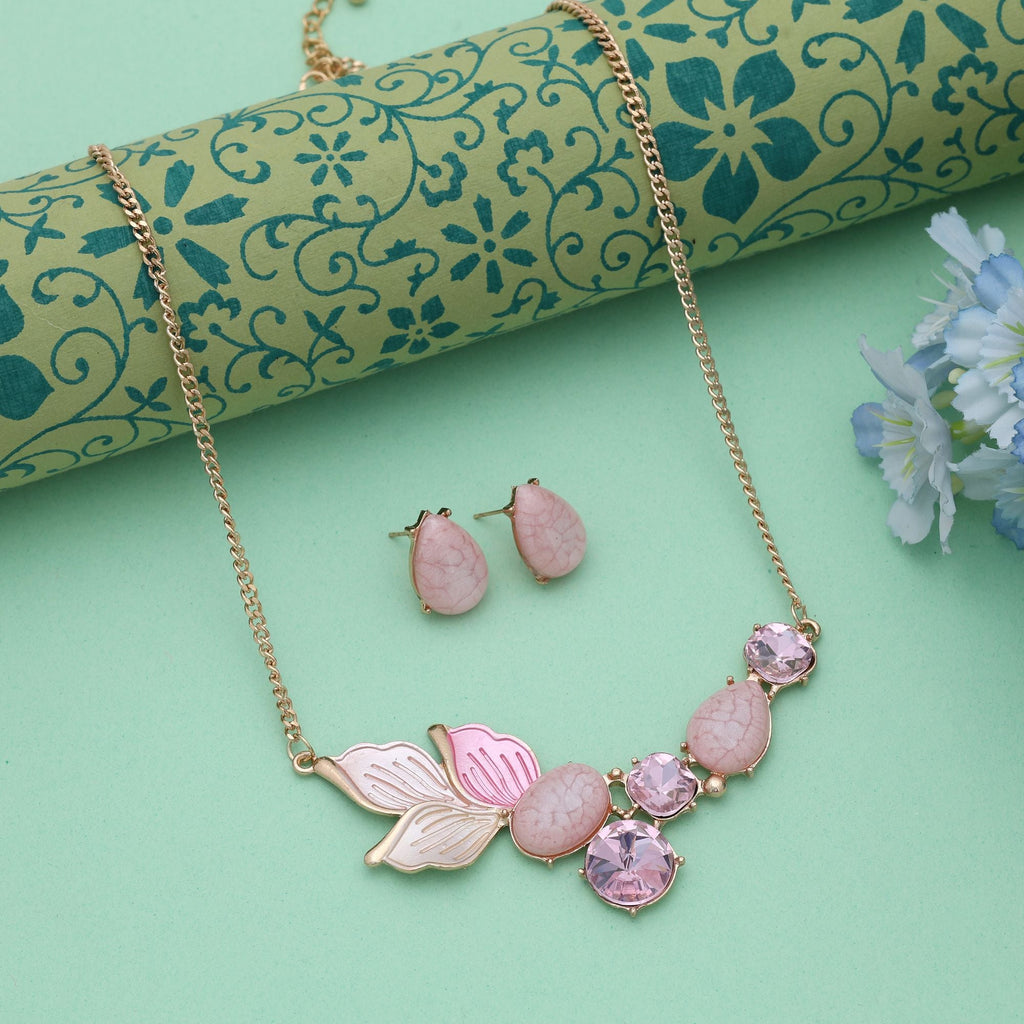Pink Color Anti Tarnish Necklace Set Feminine Fashion