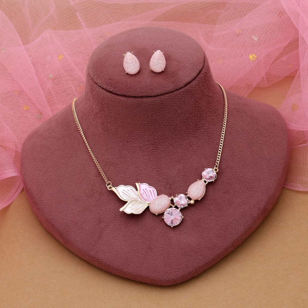 Pink Color Anti Tarnish Necklace Set Feminine Fashion