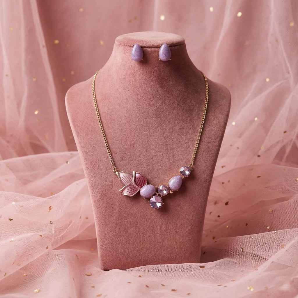 Purple Color Anti Tarnish Necklace Set Royal Fashion