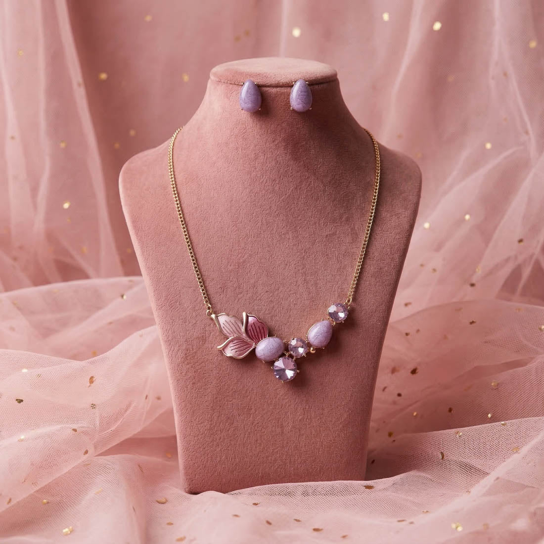 Purple Color Anti Tarnish Necklace Set Royal Fashion