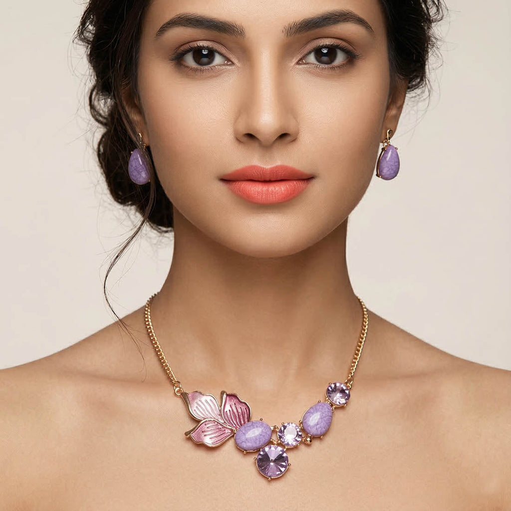Purple Color Anti Tarnish Necklace Set Royal Fashion