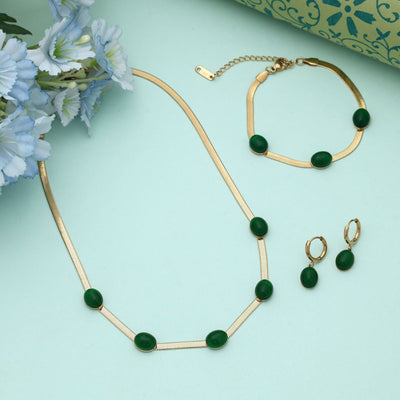 Green Color Anti Tarnish Necklace Set Contemporary Jewelry