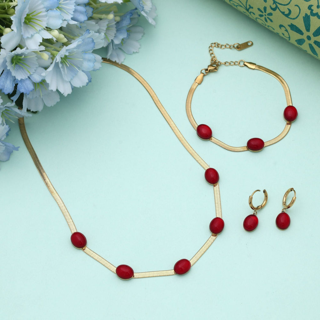 Maroon Color Anti Tarnish Necklace Set Traditional Ethnic