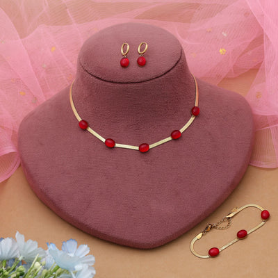 Maroon Color Anti Tarnish Necklace Set Traditional Ethnic