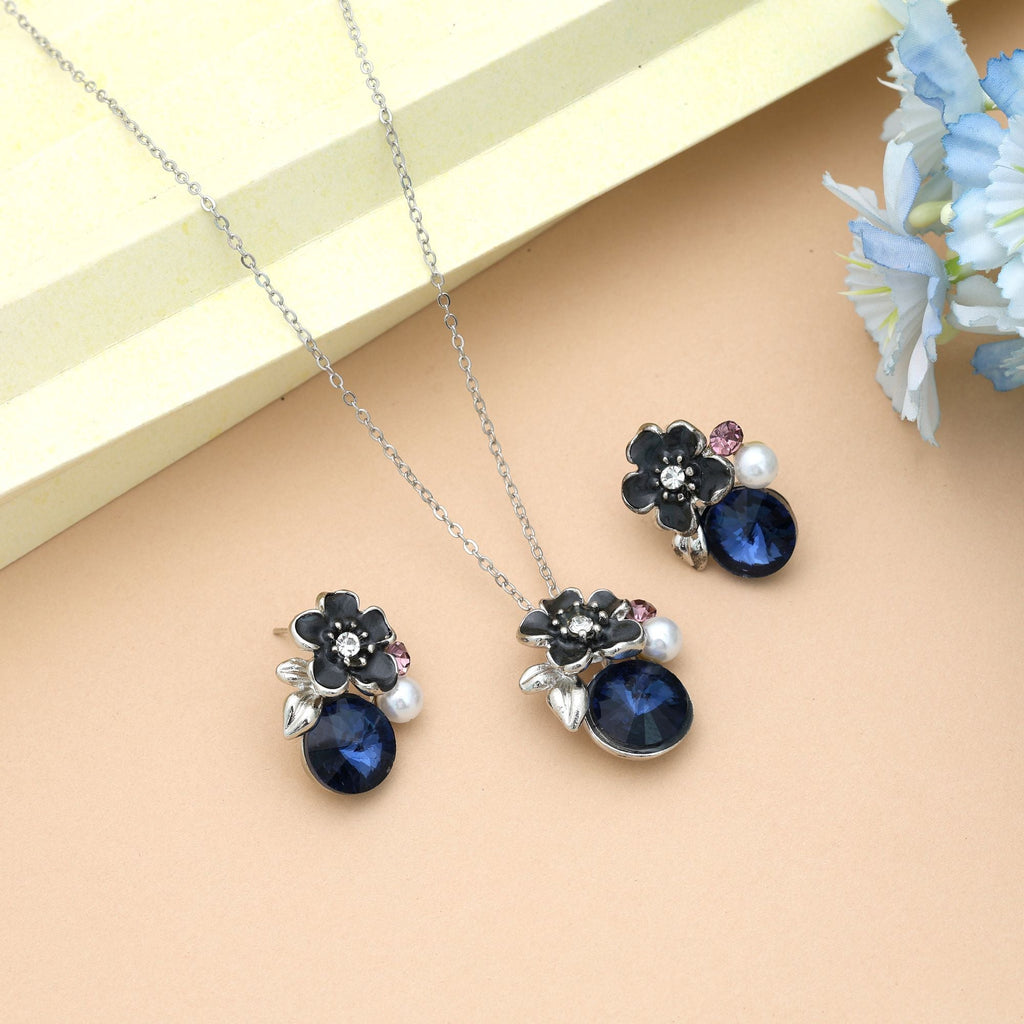 Blue Color Anti Tarnish Necklace Set Party Wear Style