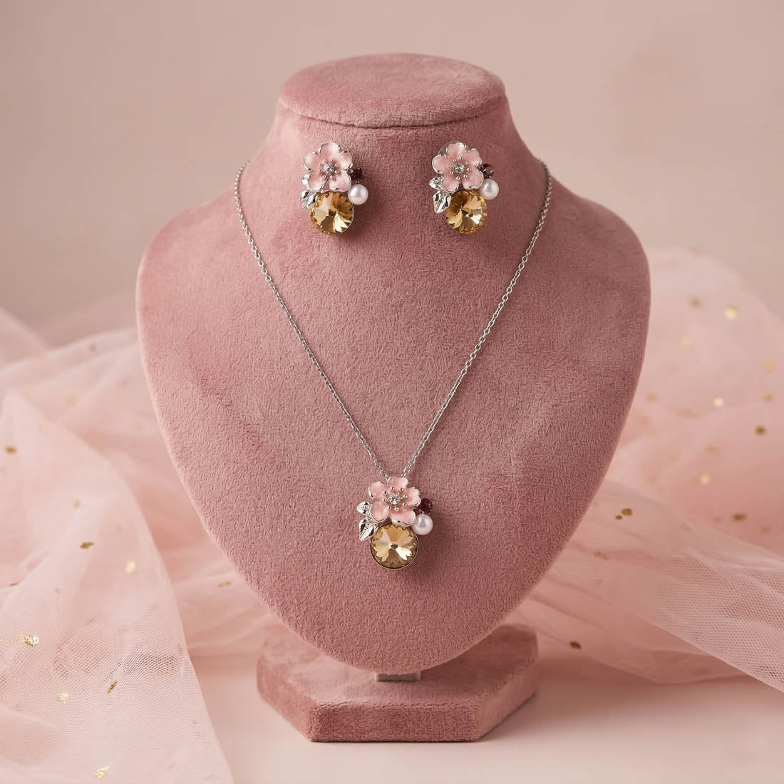Gold Color Anti Tarnish Necklace Set Premium Jewelry