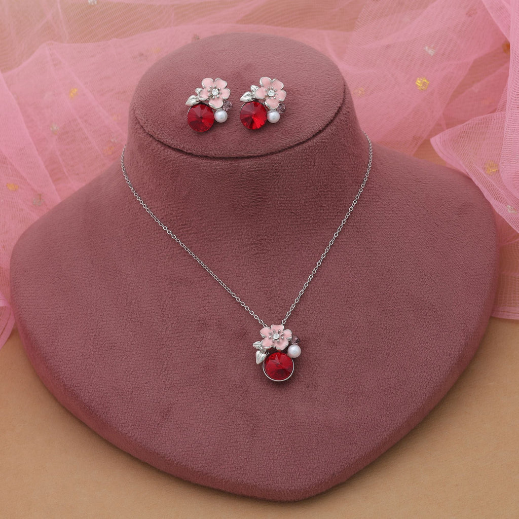Red Color Anti Tarnish Necklace Set Festive Traditional