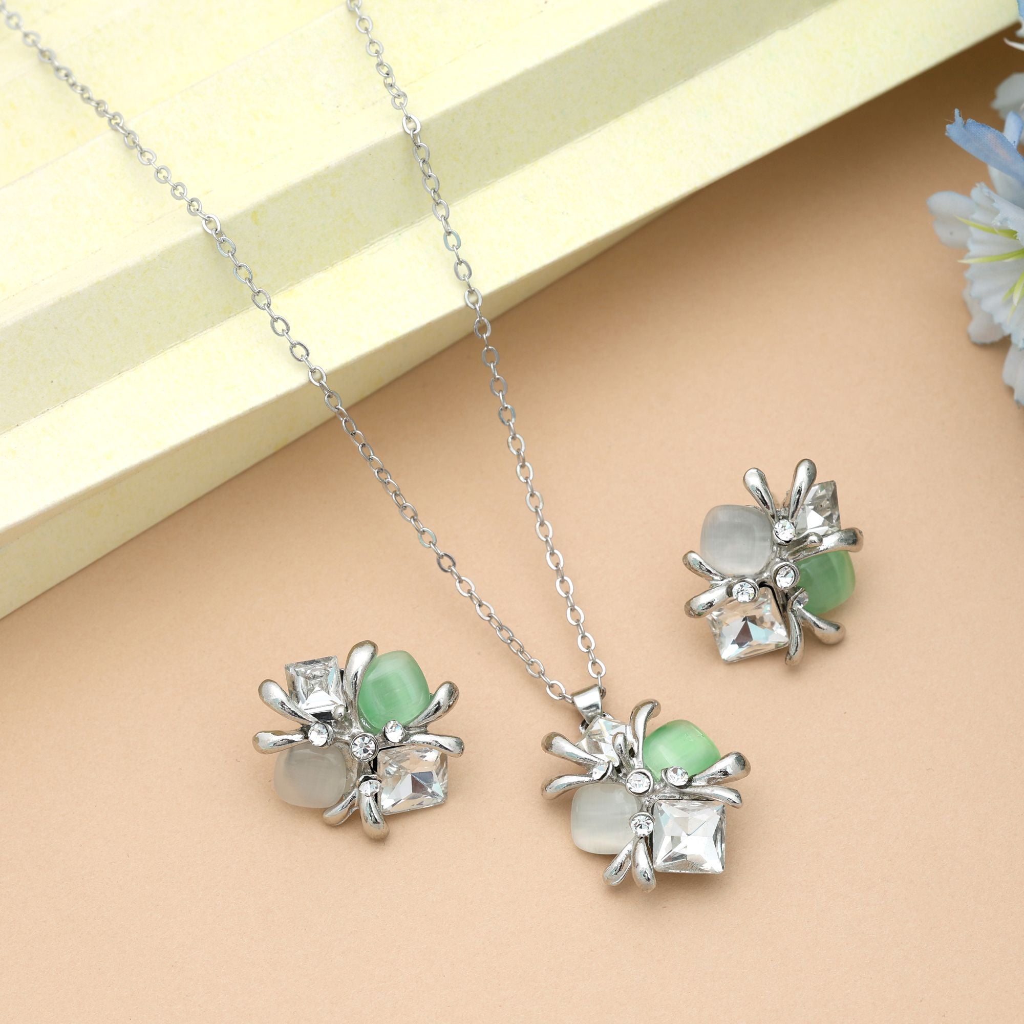 Pista Green Color Anti Tarnish Necklace Set Ethnic Style