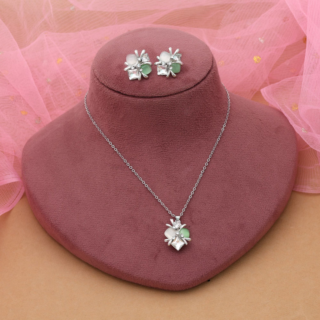 Pista Green Color Anti Tarnish Necklace Set Ethnic Style