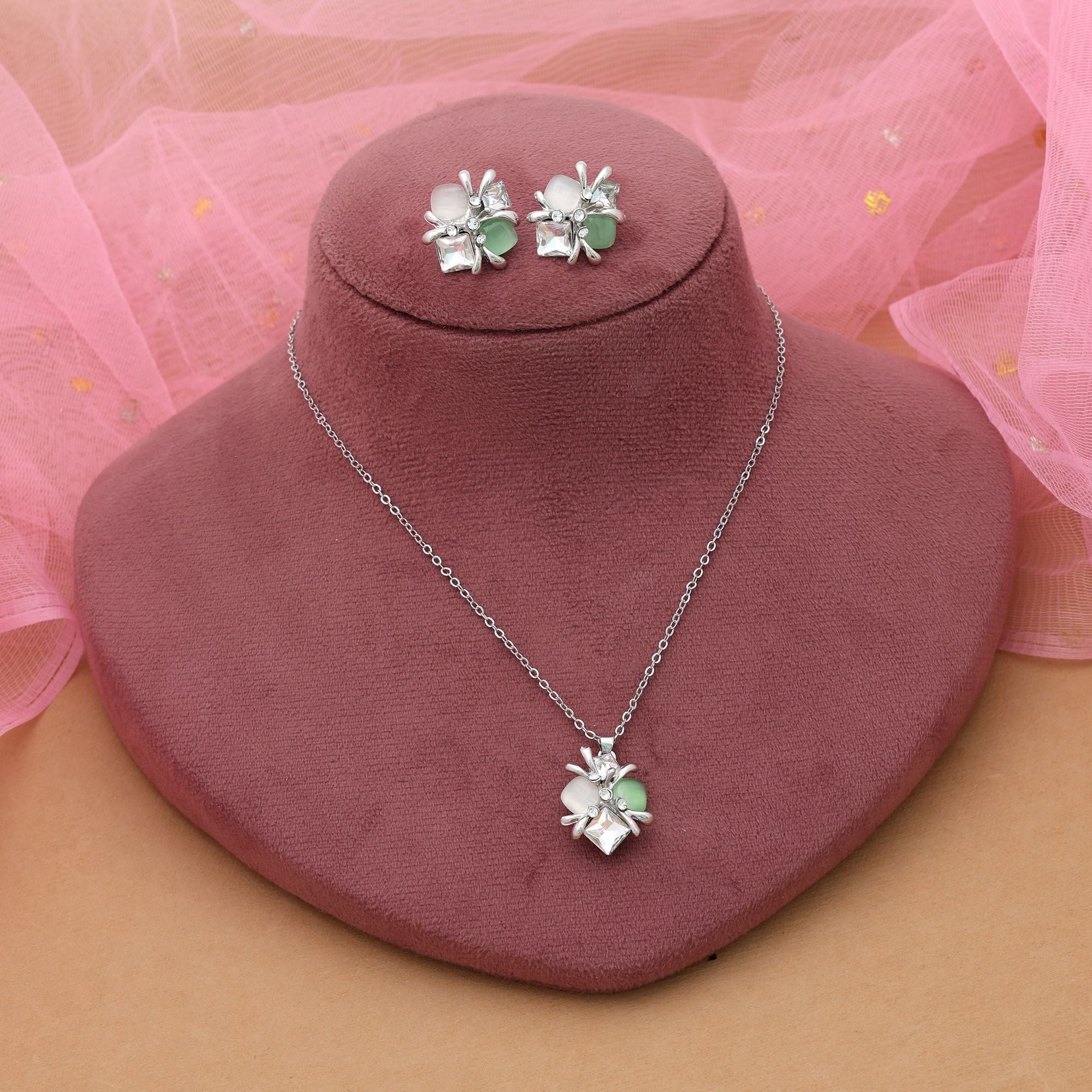 Pista Green Color Anti Tarnish Necklace Set Ethnic Style