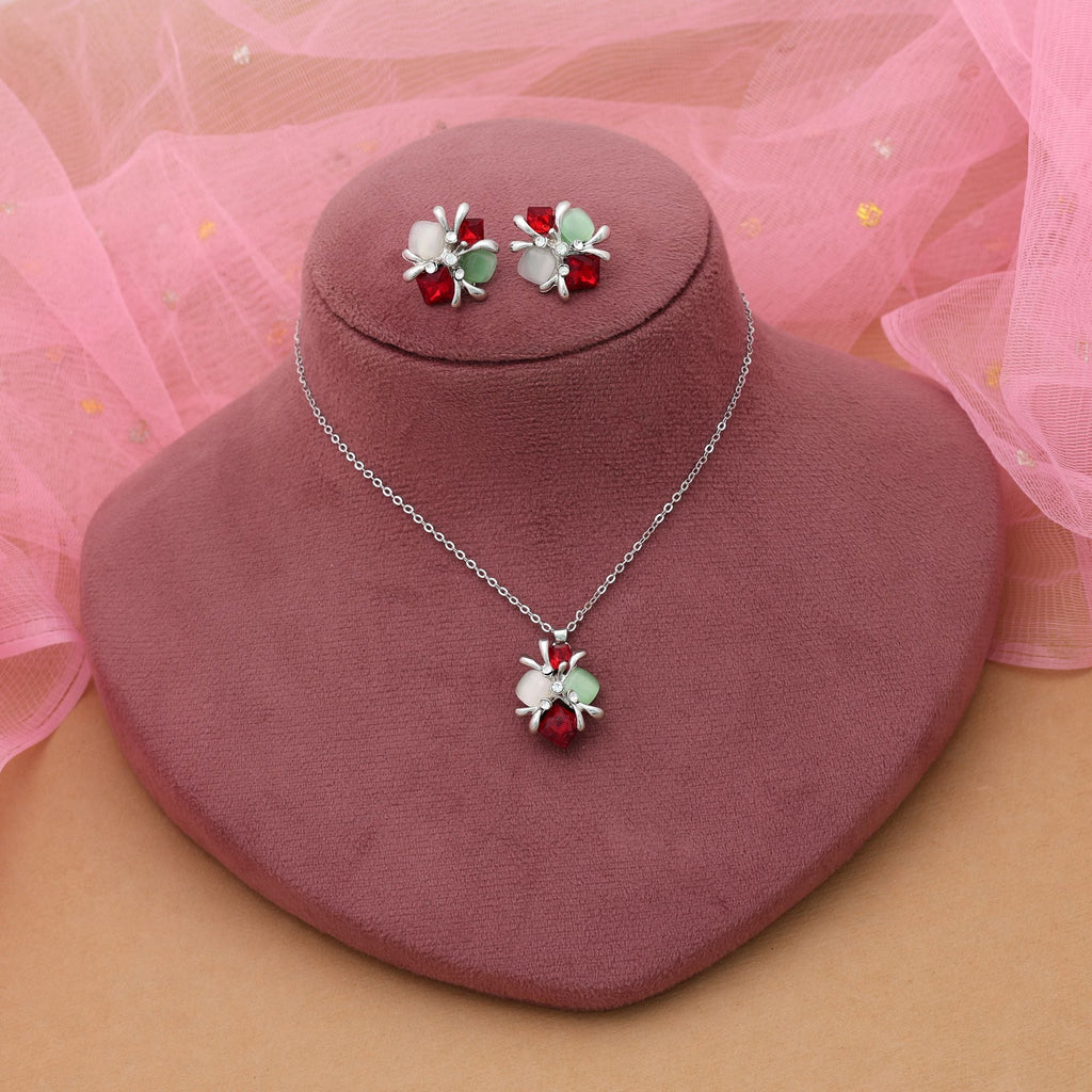 Red Color Anti Tarnish Necklace Set Festive Party Wear