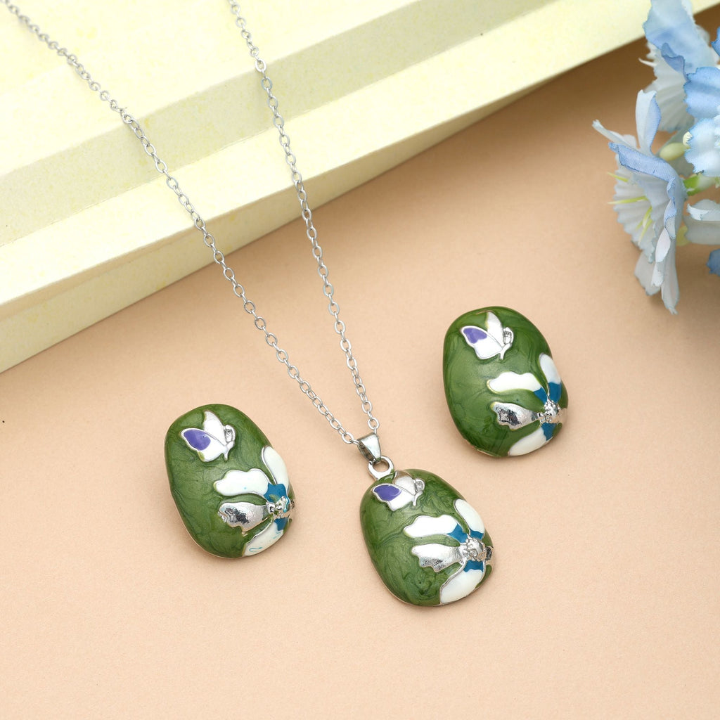 Mehendi Green Color Meena Work Anti Tarnish Necklace Set Ethnic Style