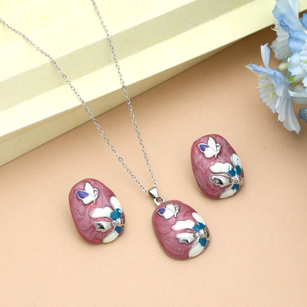 Magenta Color Meena Work Anti Tarnish Necklace Set Royal Style