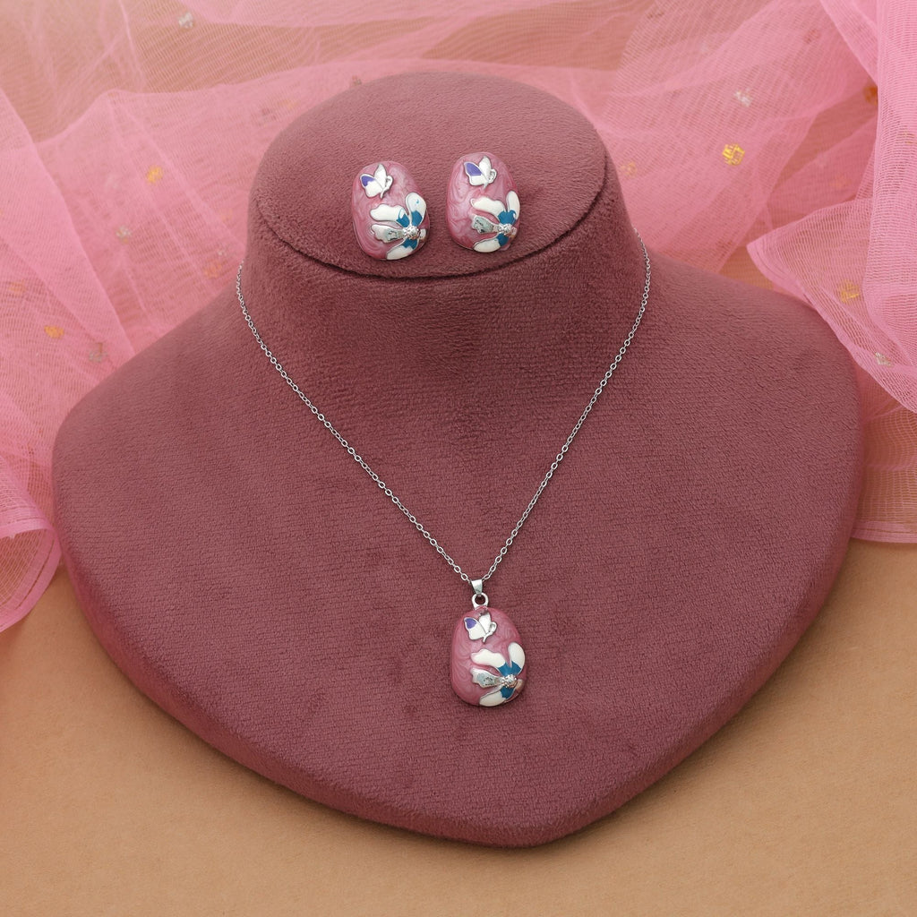 Magenta Color Meena Work Anti Tarnish Necklace Set Royal Style