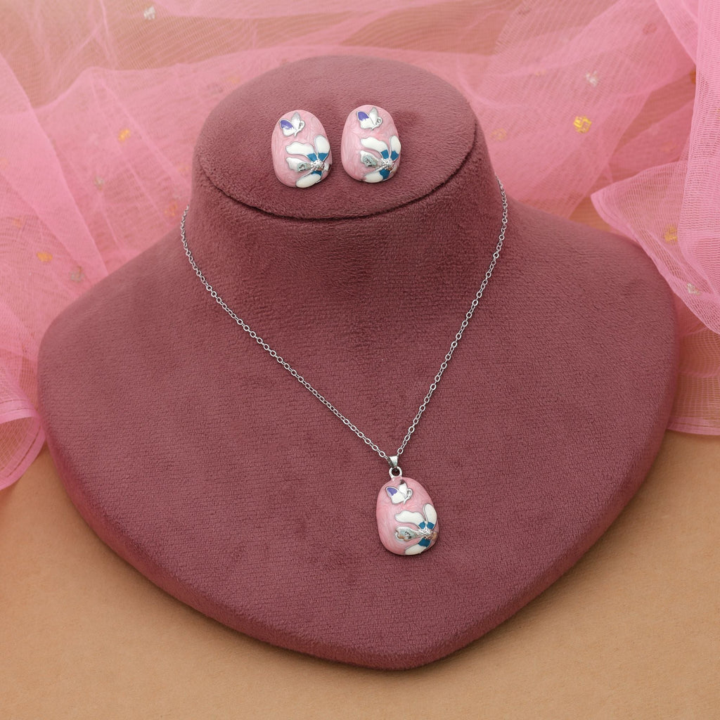 Pink Color Meena Work Anti Tarnish Necklace Set Traditional Design