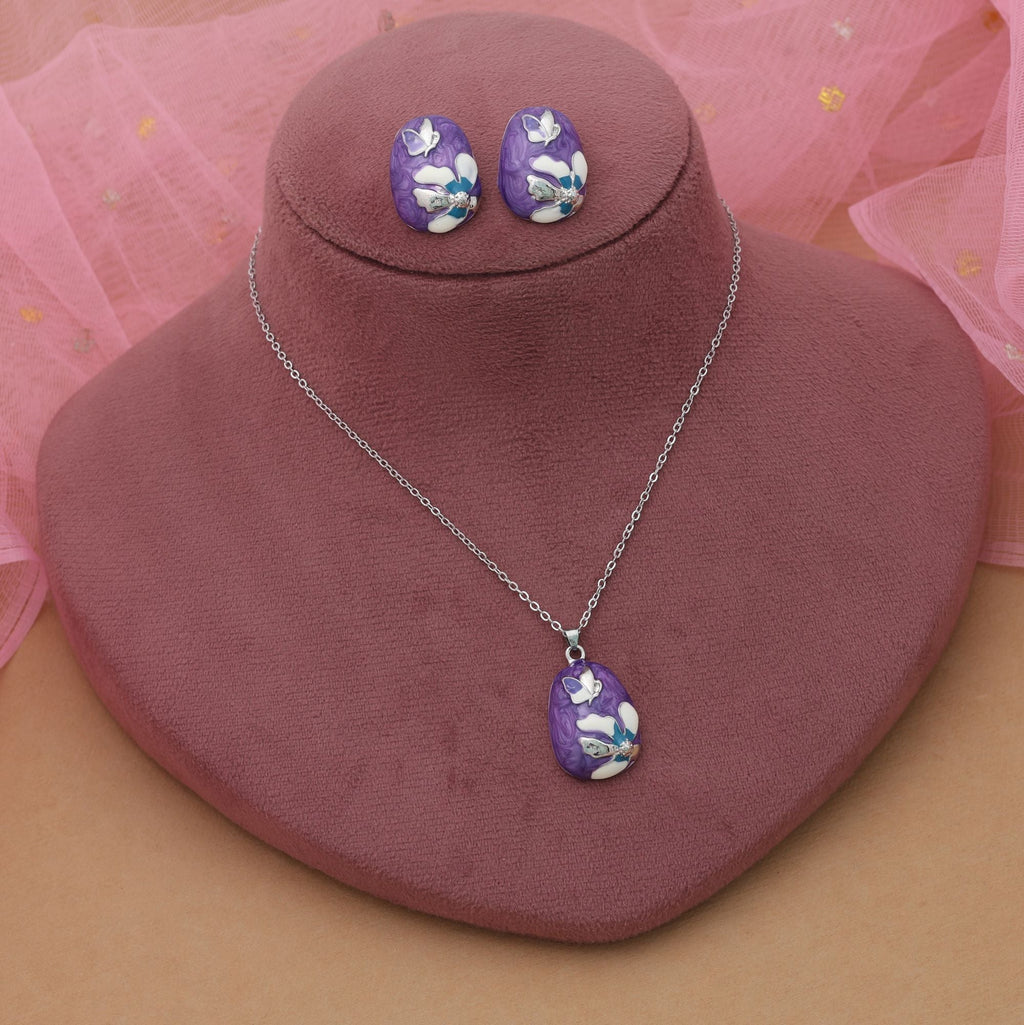 Purple Color Meena Work Anti Tarnish Necklace Set Ethnic Craft