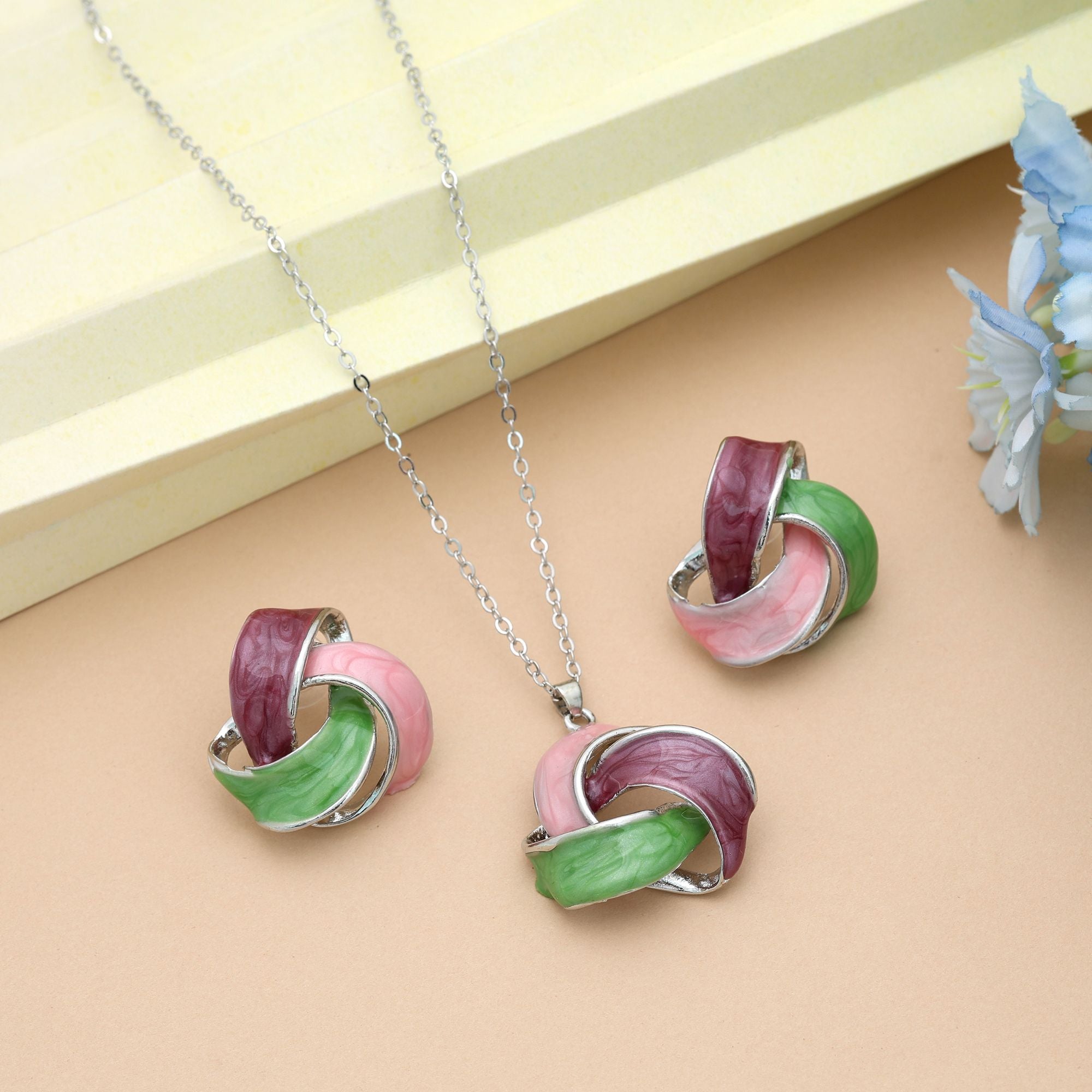 Green Color Meena Work Anti Tarnish Necklace Set Traditional Style
