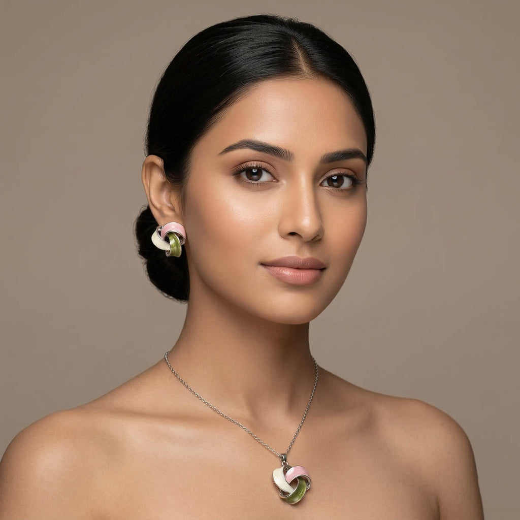 Mehendi Green Color Meena Work Anti Tarnish Necklace Set Ethnic Finish