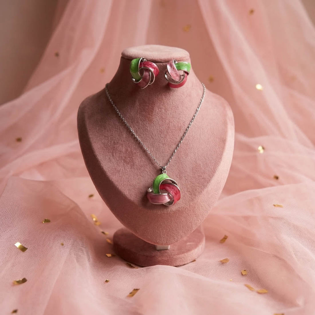 Magenta Color Meena Work Anti Tarnish Necklace Set Festive Style