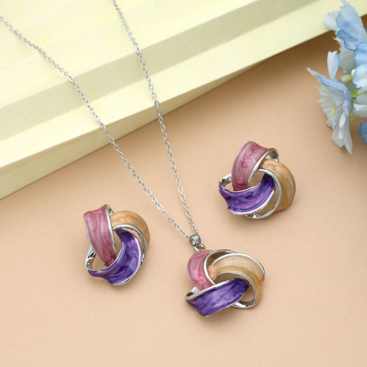 Purple Color Meena Work Anti Tarnish Necklace Set Festive Style