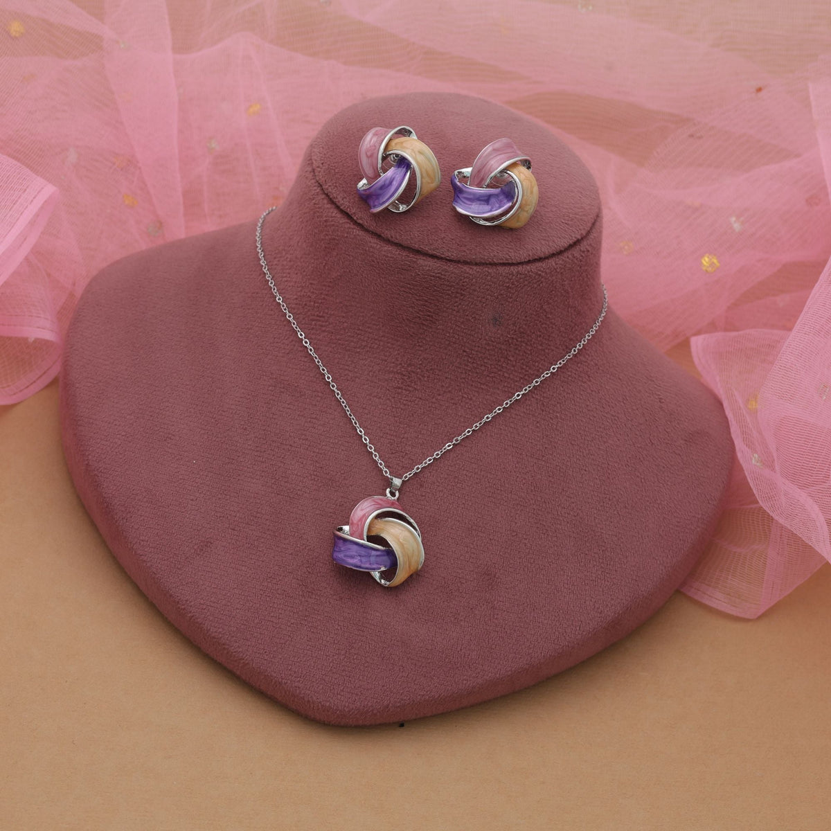 Purple Color Meena Work Anti Tarnish Necklace Set Festive Style