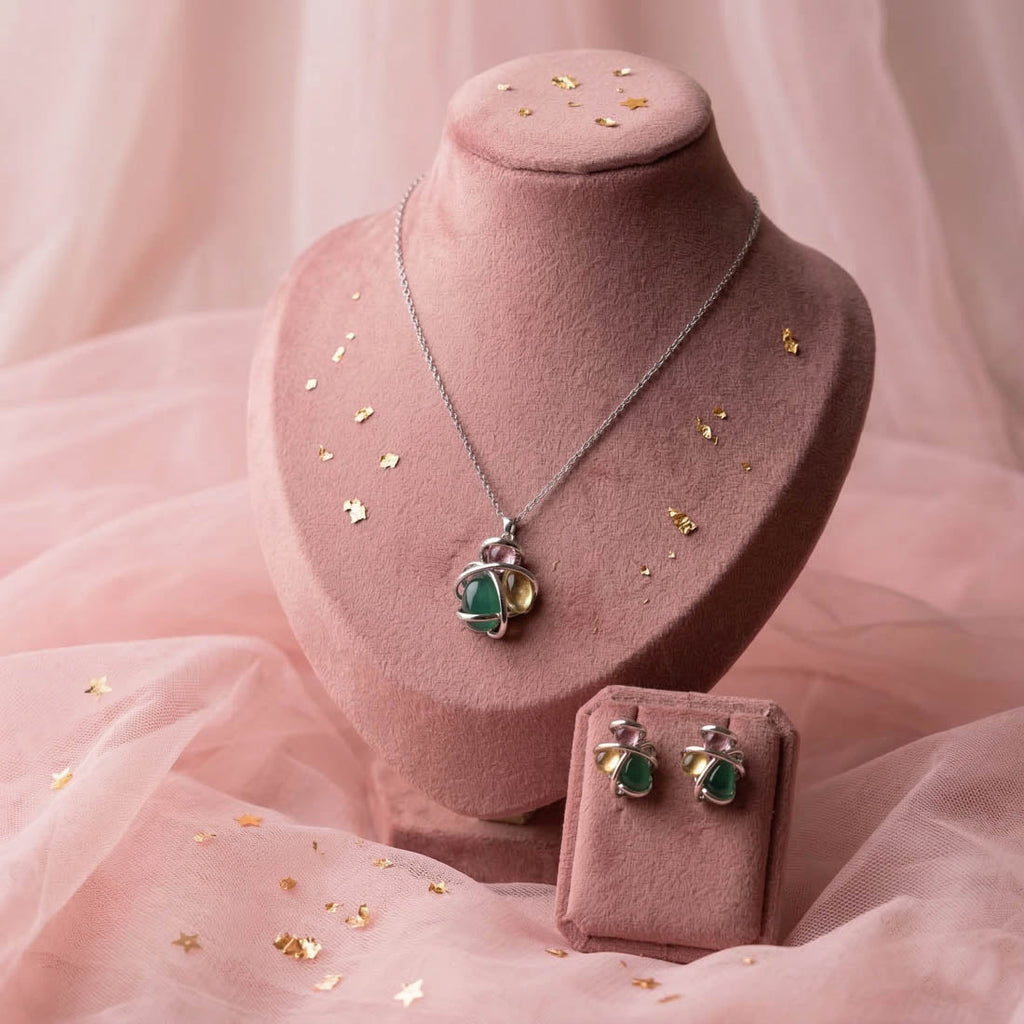 Green Color Anti Tarnish Necklace Set Contemporary Style