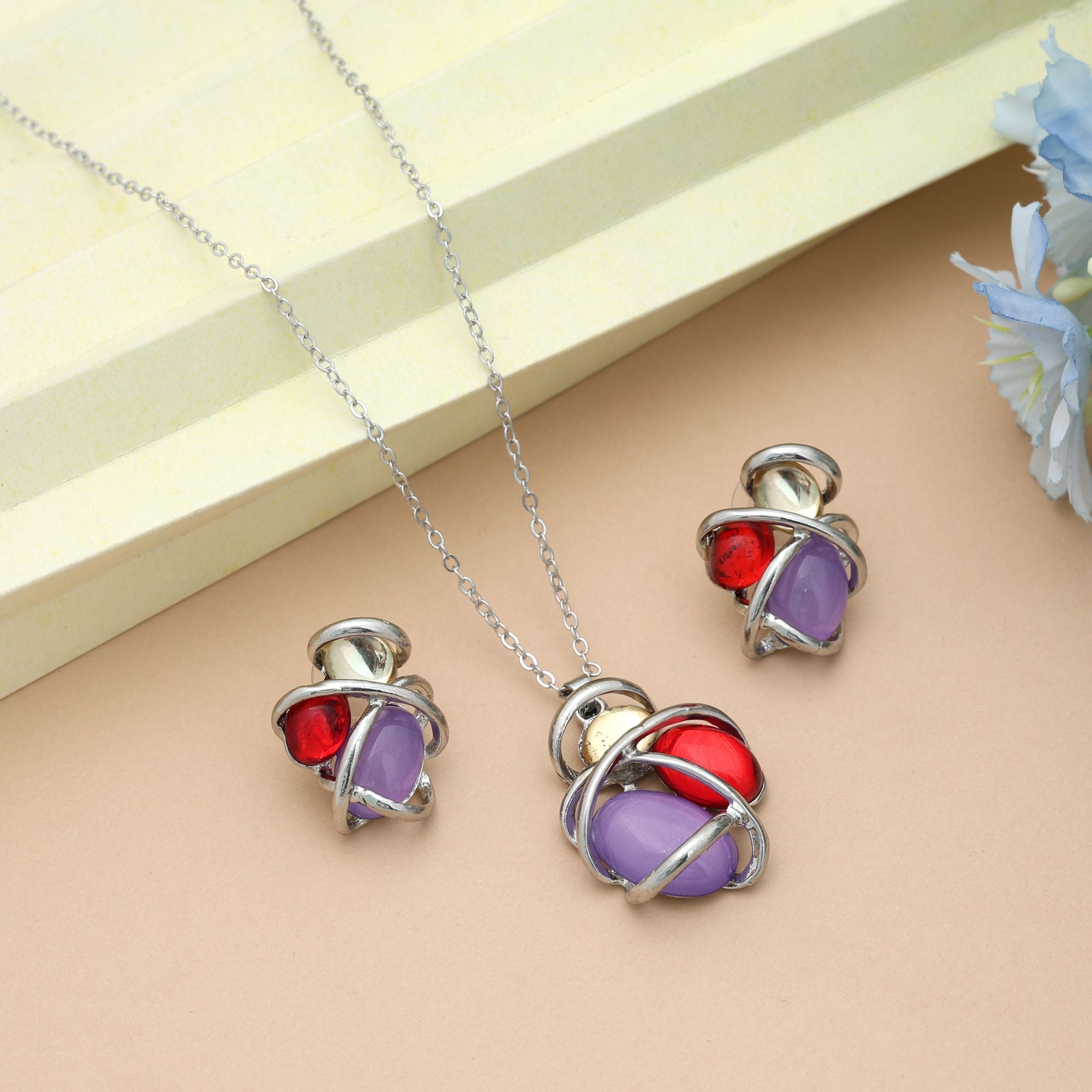 Purple Color Anti Tarnish Necklace Set Modern Royal Style