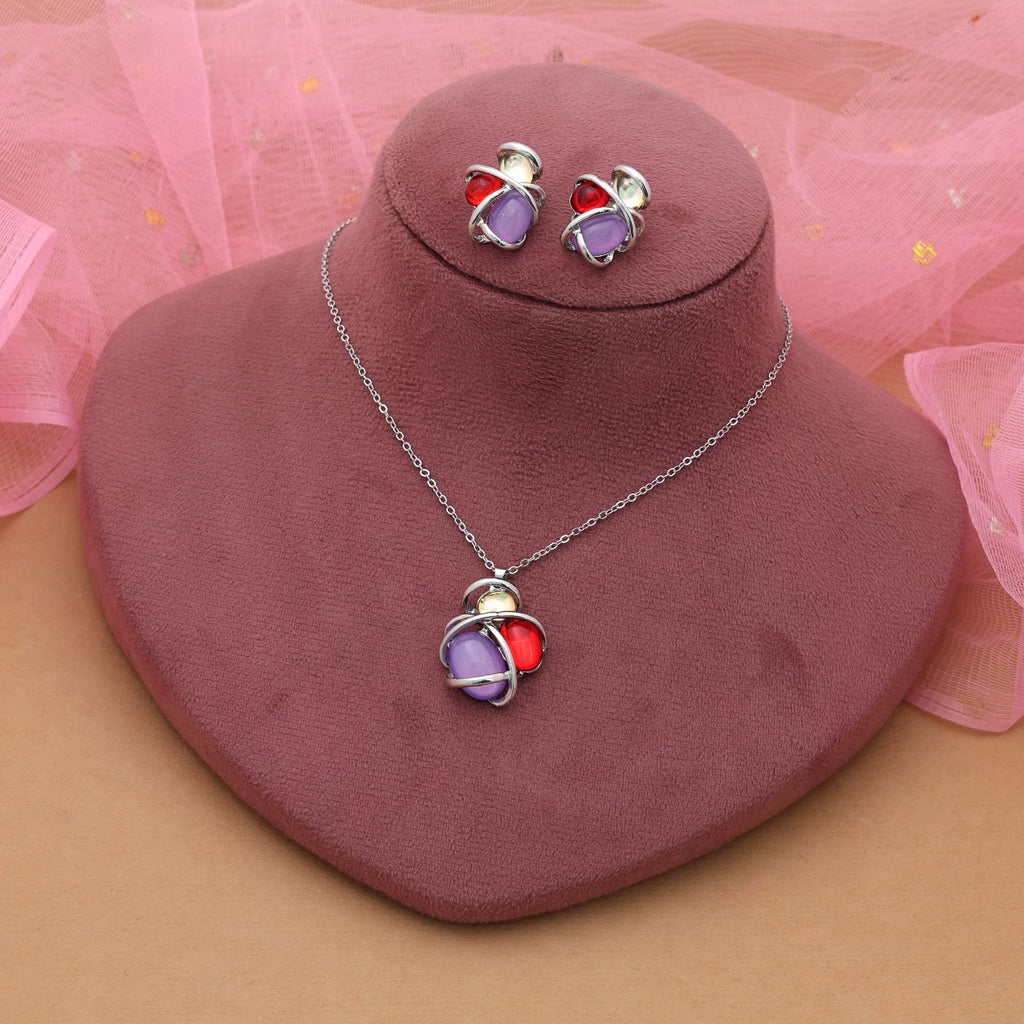 Purple Color Anti Tarnish Necklace Set Modern Royal Style
