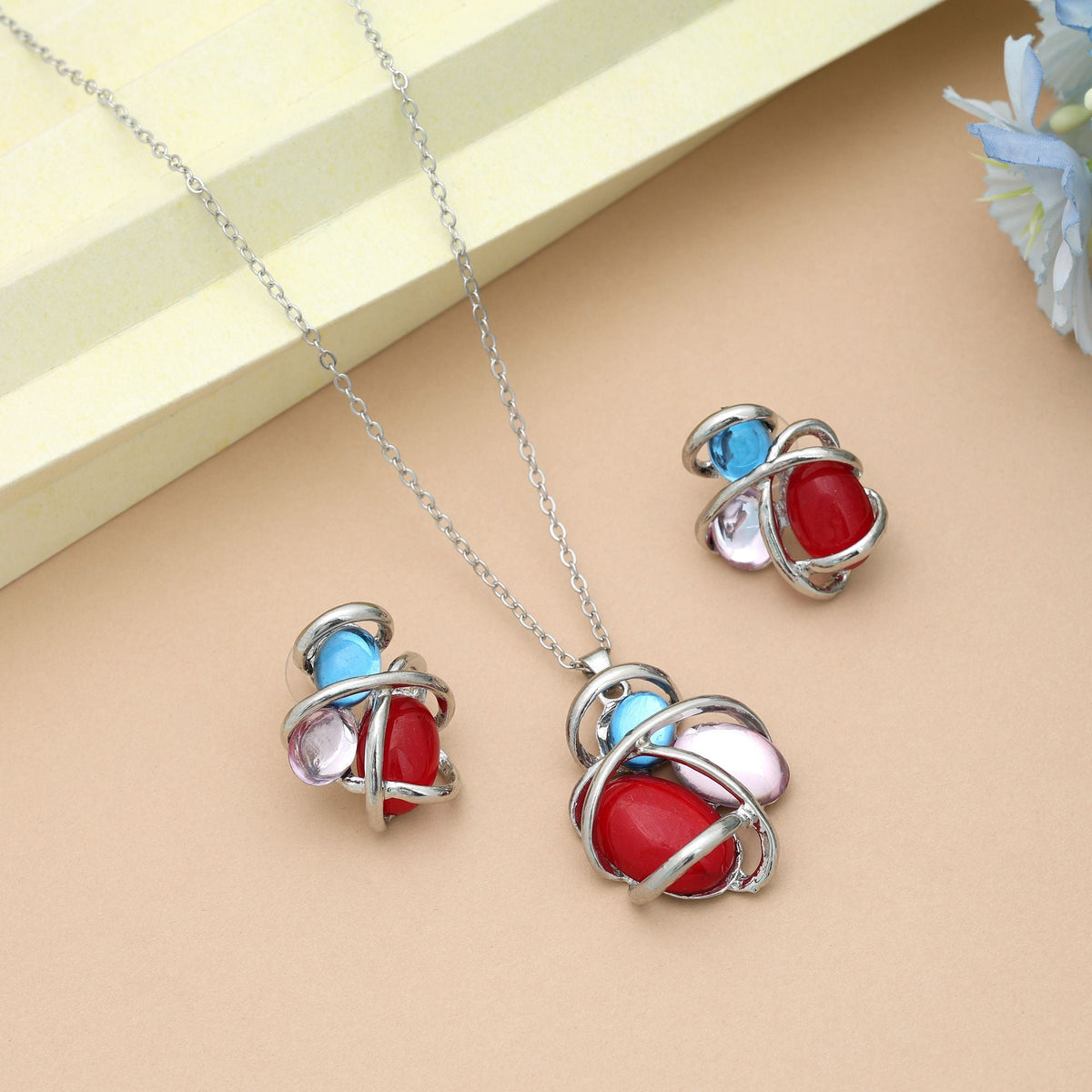 Red Color Anti Tarnish Necklace Set Traditional Party Wear
