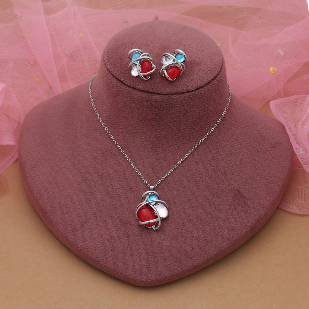 Red Color Anti Tarnish Necklace Set Traditional Party Wear