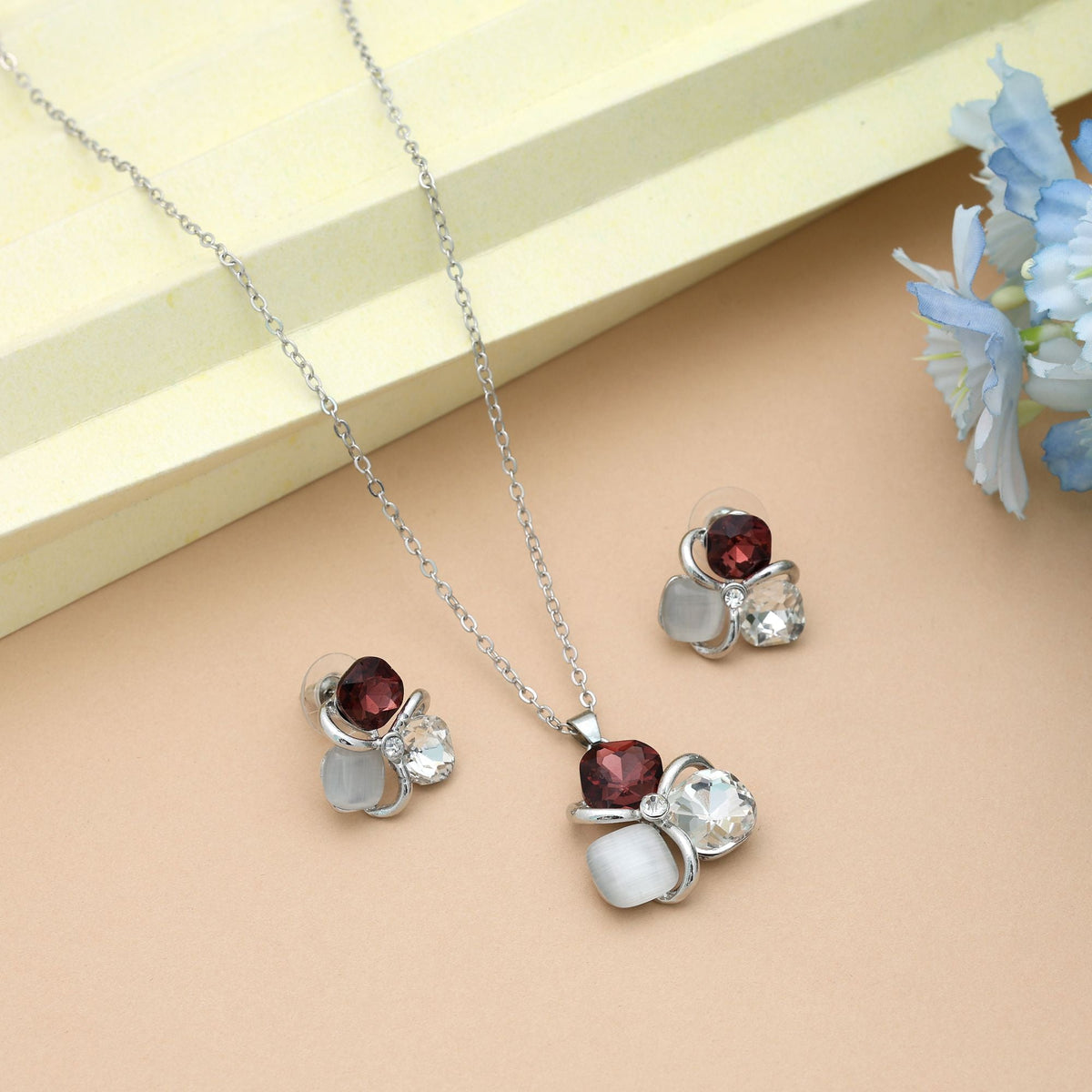 Purple Color Anti Tarnish Necklace Set Contemporary Jewelry