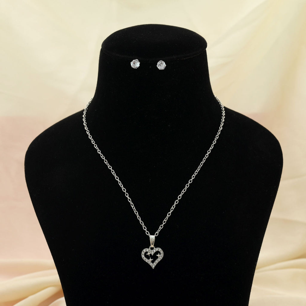 Silver Color Heart Shape Anti Tarnish Necklace Set Stylish Gift