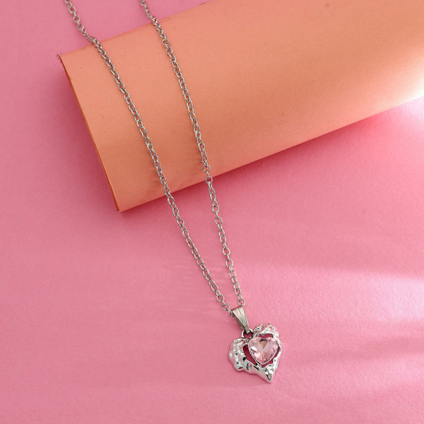 Light Pink Color Heart Shape Anti Tarnish Necklace Cute Style