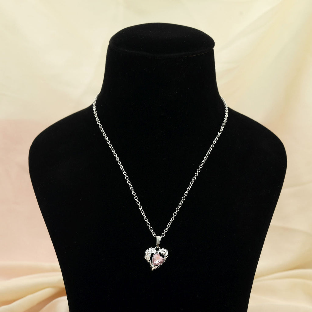 Light Pink Color Heart Shape Anti Tarnish Necklace Cute Style