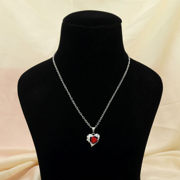 Red Color Heart Shape Anti Tarnish Necklace Statement Style