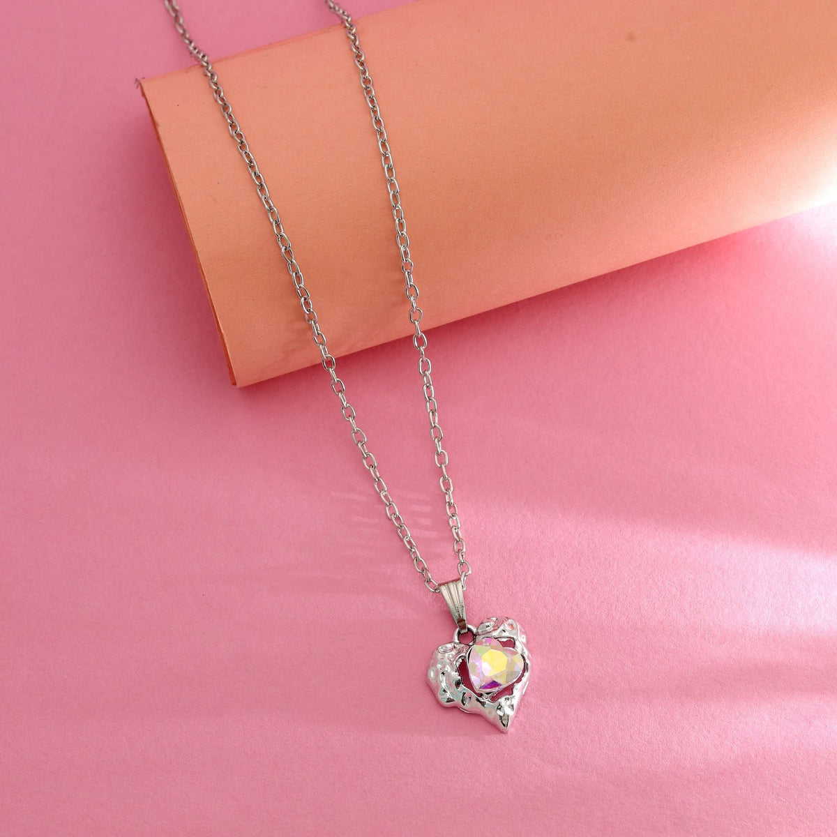 Rainbow Color Heart Shape Anti Tarnish Necklace Stylish Design