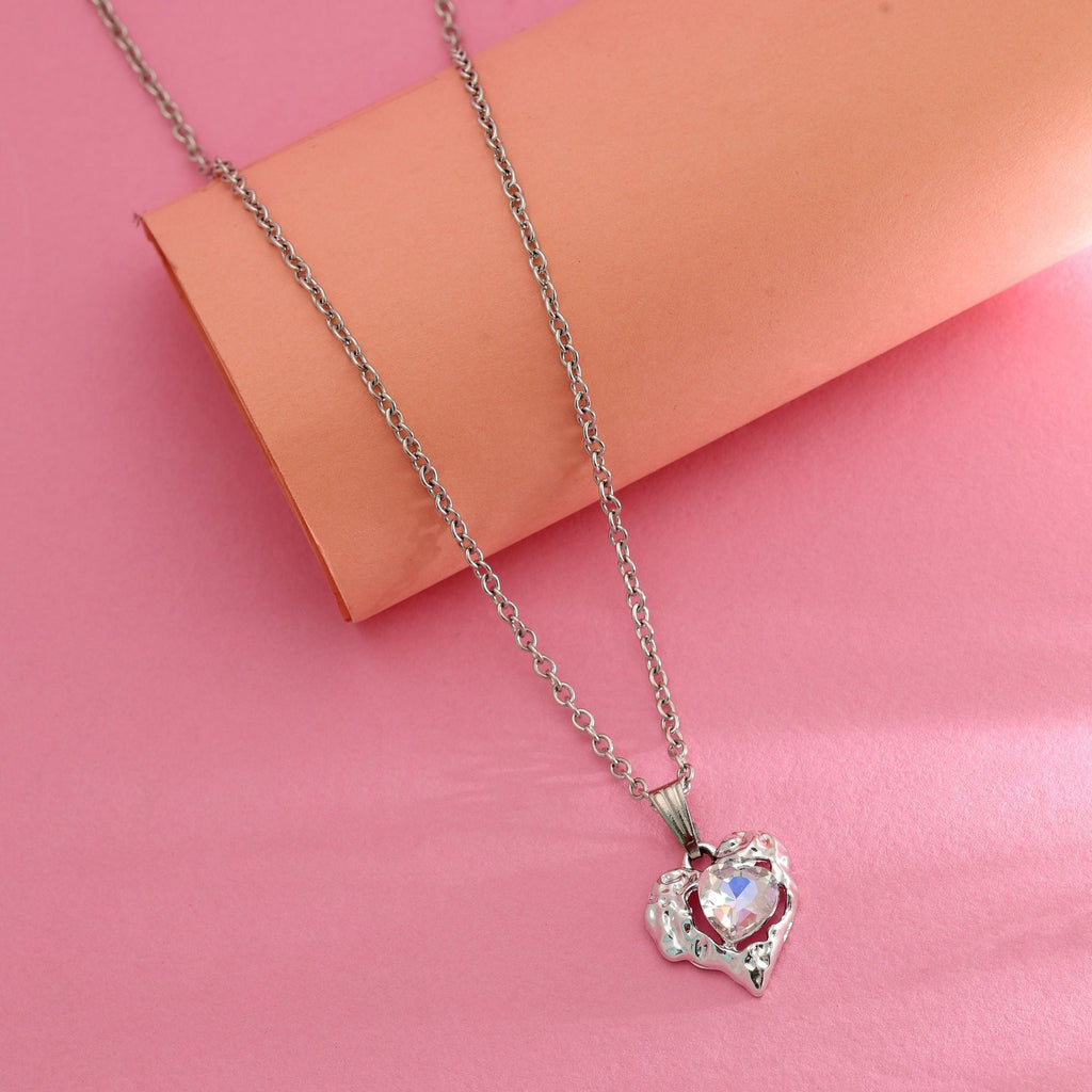 Silver Color Heart Shape Anti Tarnish Necklace Minimal Style