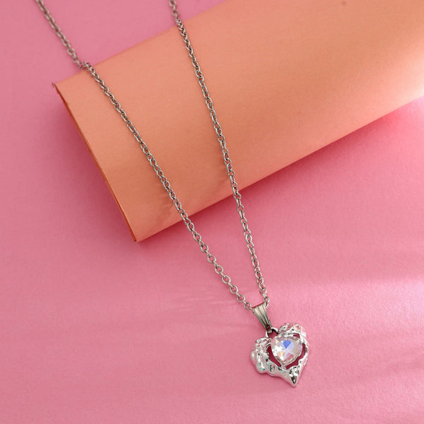 Silver Color Heart Shape Anti Tarnish Necklace Minimal Style