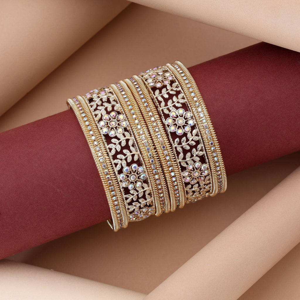 Stylish Gold Color 6 Set Of Bangles Combo With Intricate Design Detailing