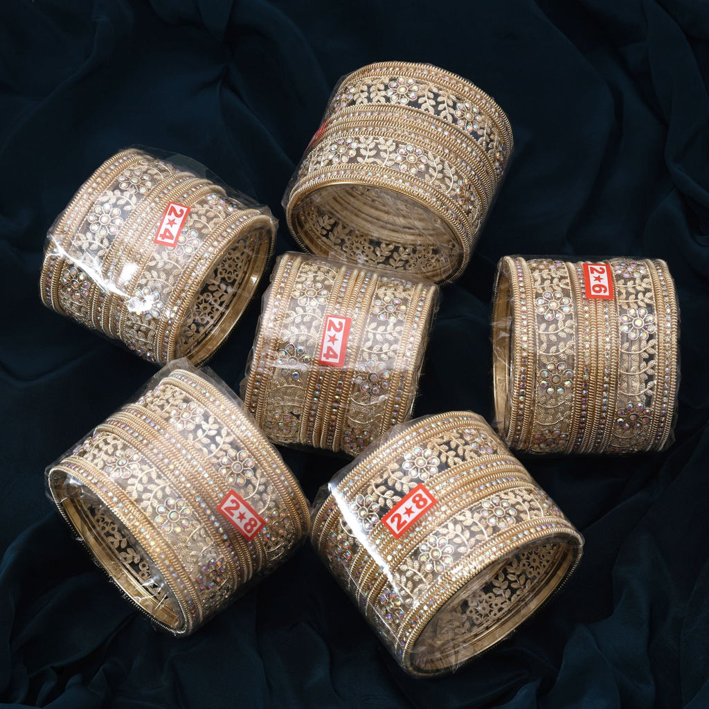 Stylish Gold Color 6 Set Of Bangles Combo With Intricate Design Detailing