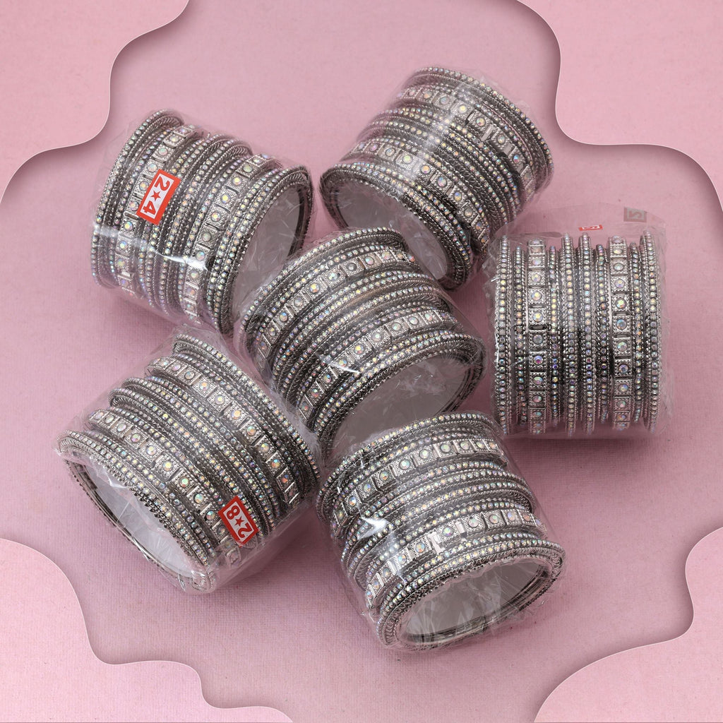 Stunning Silver Color 6 Set Of Bangles Combo With Designer Ethnic Pattern