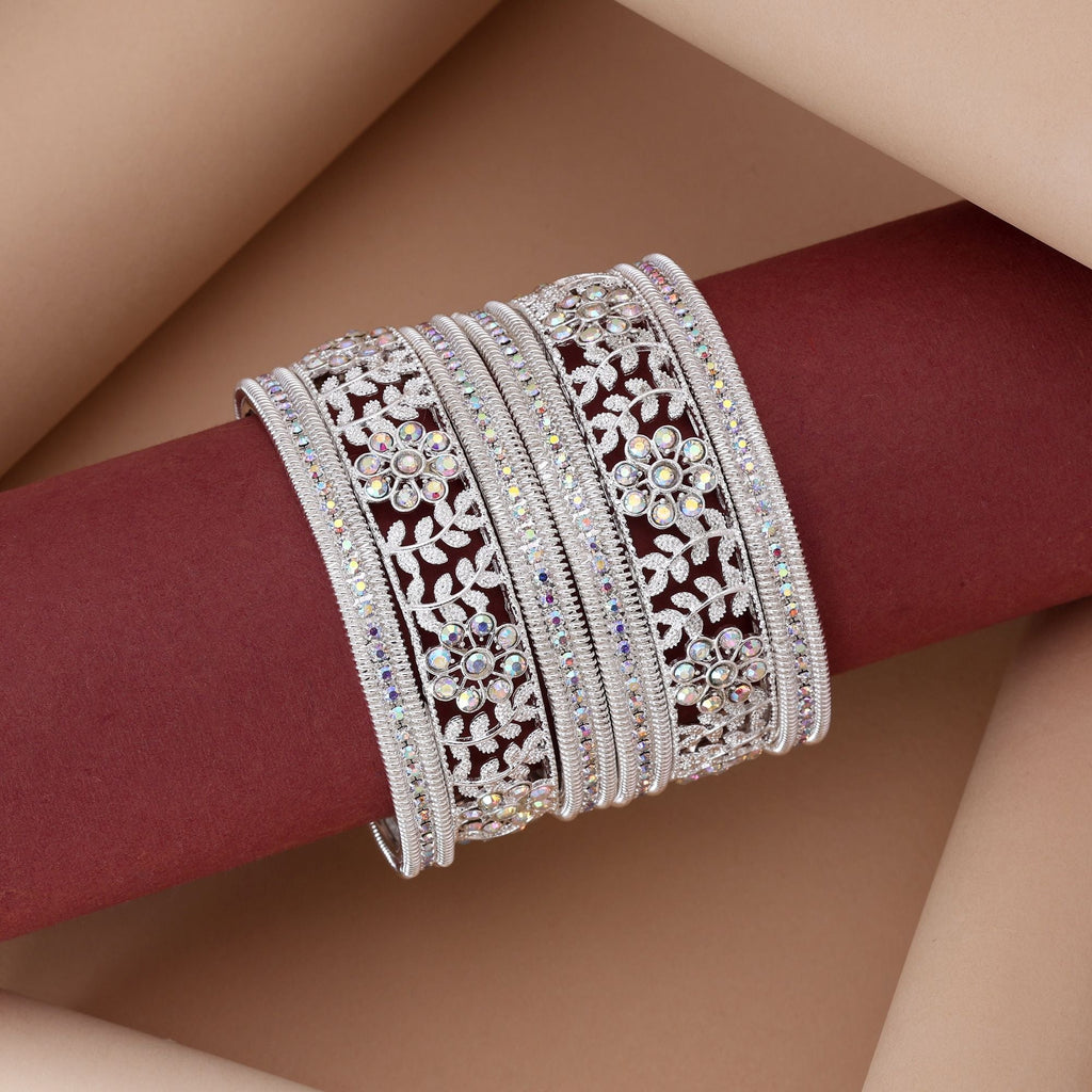 Trendy Silver Color 6 Set Of Bangles Combo Perfect For Women’S Fashion Jewelry