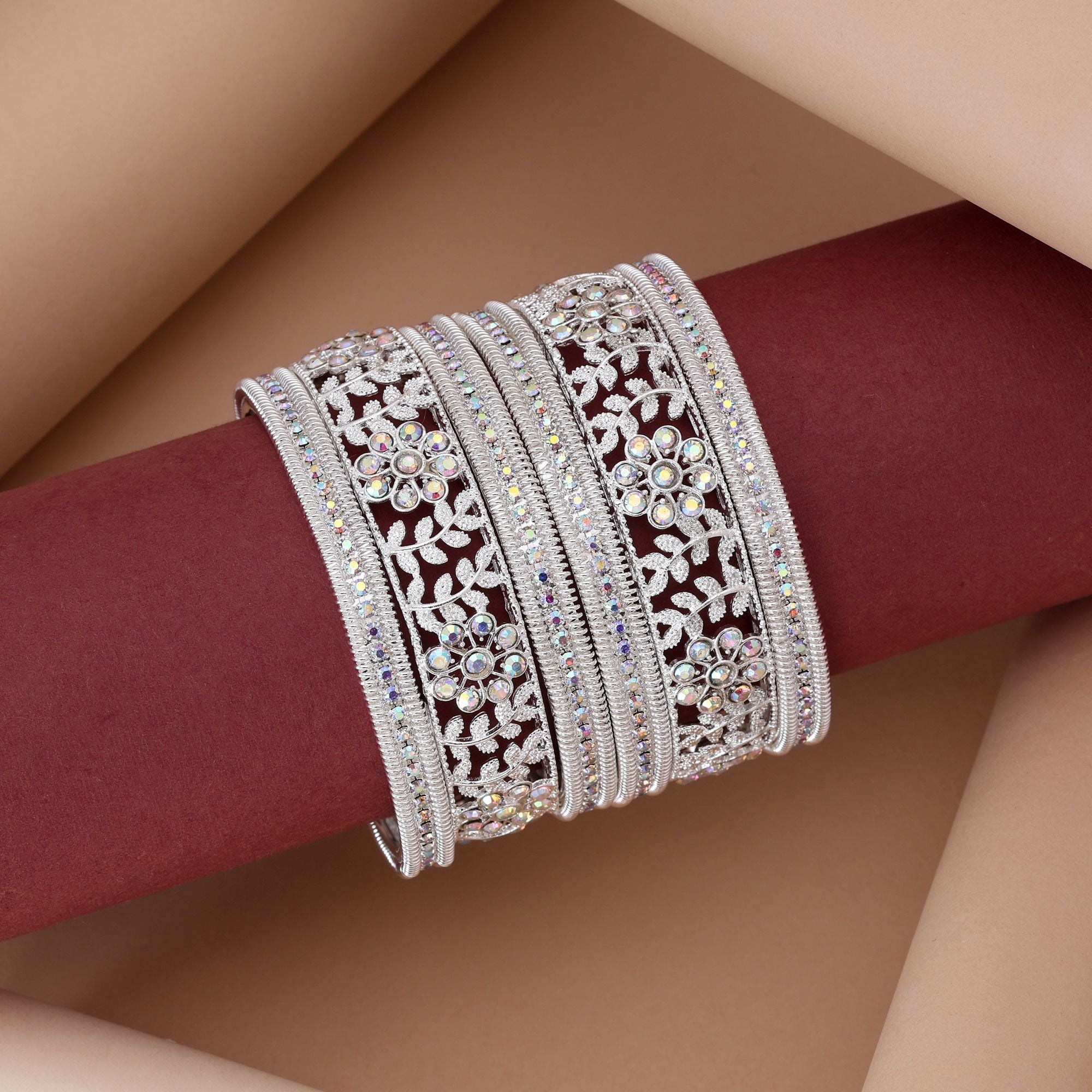 Trendy Silver Color 6 Set Of Bangles Combo Perfect For Women’S Fashion Jewelry