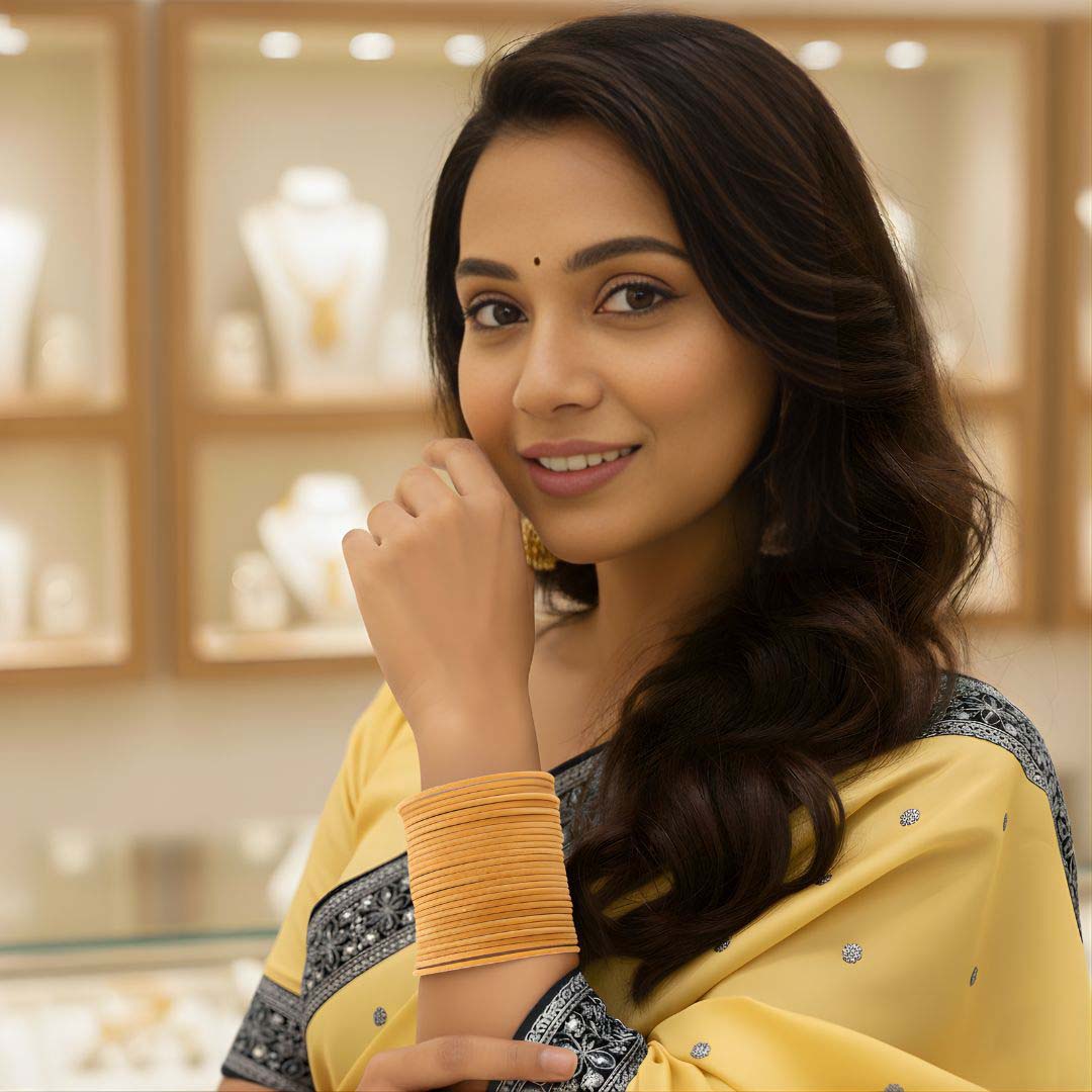 Golden Color 4 Set Of Velvet Bangles Combo Size(2 Set Of 2.6, 2 Set Of 2.8)