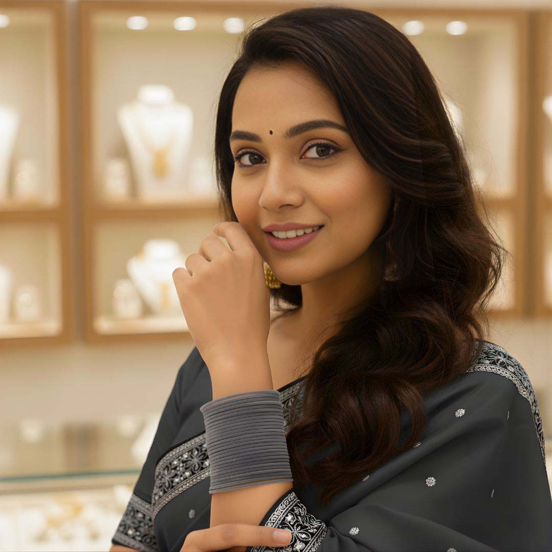 Grey Color 4 Set Of Velvet Bangles Combo Size(2 Set Of 2.6, 2 Set Of 2.8)